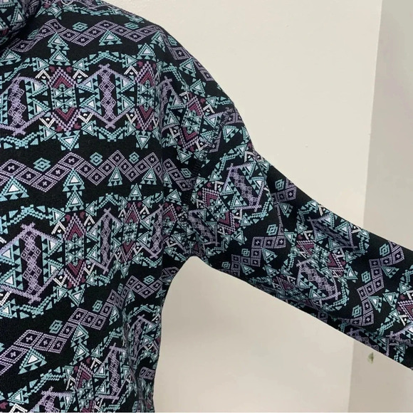 Womans Top Shirt Medium Mock Neck Tunic Purple Print Long Sleeve Pocket Comfy - Picture 4 of 11